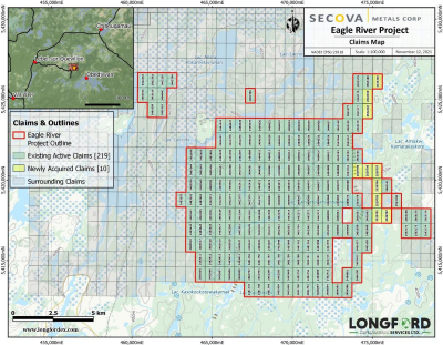 Secova Metals Corp. Acquires Mineral Claims Adjacent to its Eagle River Property in the Quebec Windfall Lake Region