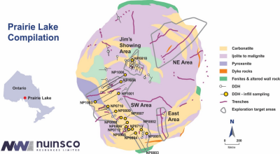 Nuinsco Announces the Eleventh and Twelfth Consecutive Intersections of 100m or More of Continuous Critical Elements & Phosphate Mineralization at Prairie Lake